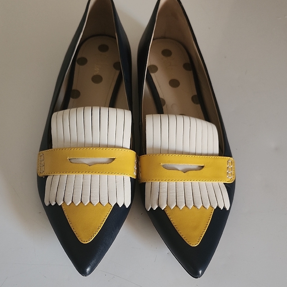 Boden Yellow and White Fringe Loafers